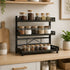 Black adjustable 2-3 tier carbon-steel spice storage rack