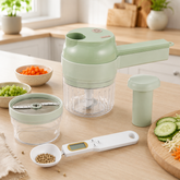 Kitchen Prep Set with electric vegetable cutter and digital measuring spoon