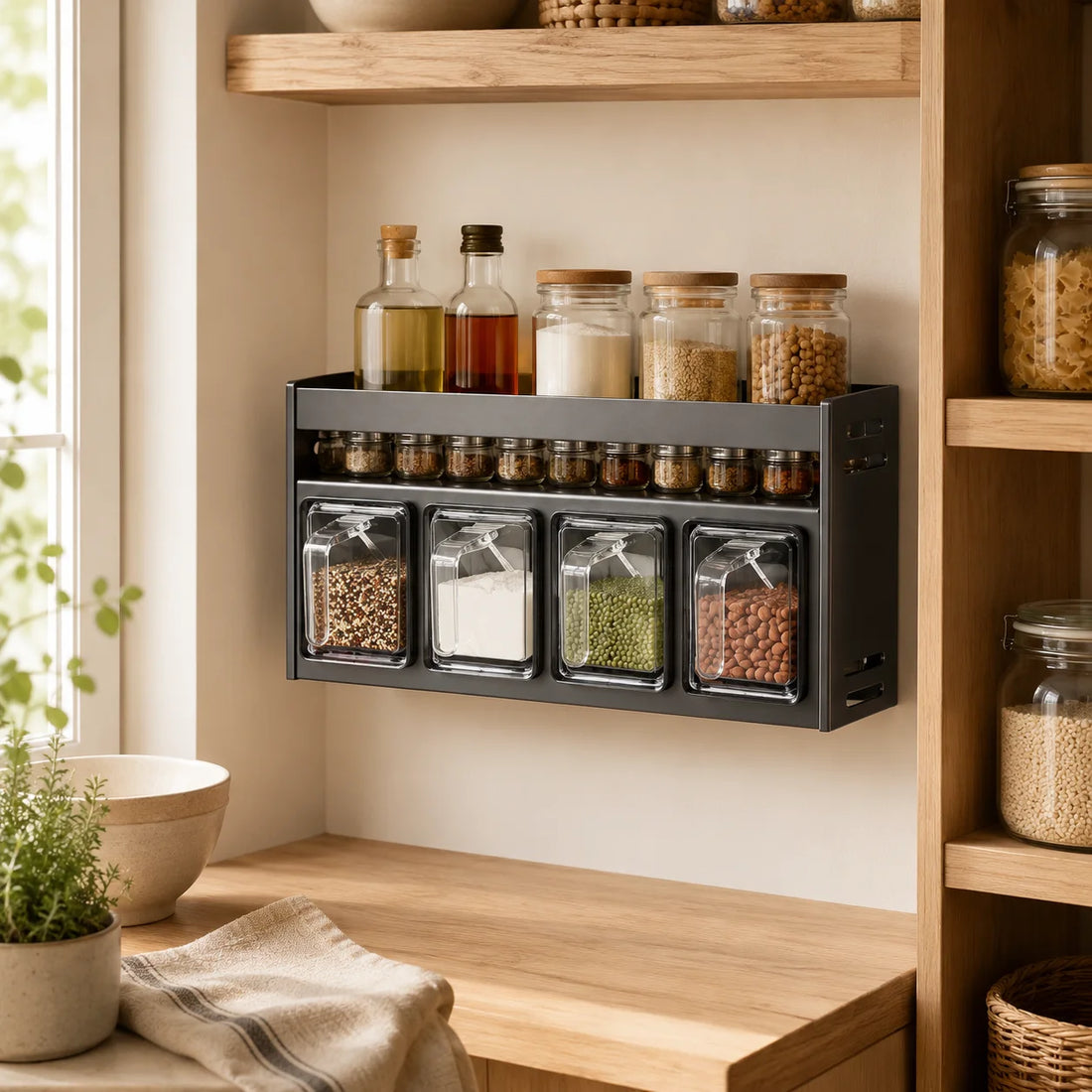 Wall-Mounted/Tabletop Spice Rack with Seasoning Boxes