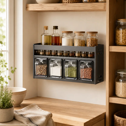 Wall-Mounted/Tabletop Spice Rack with Seasoning Boxes