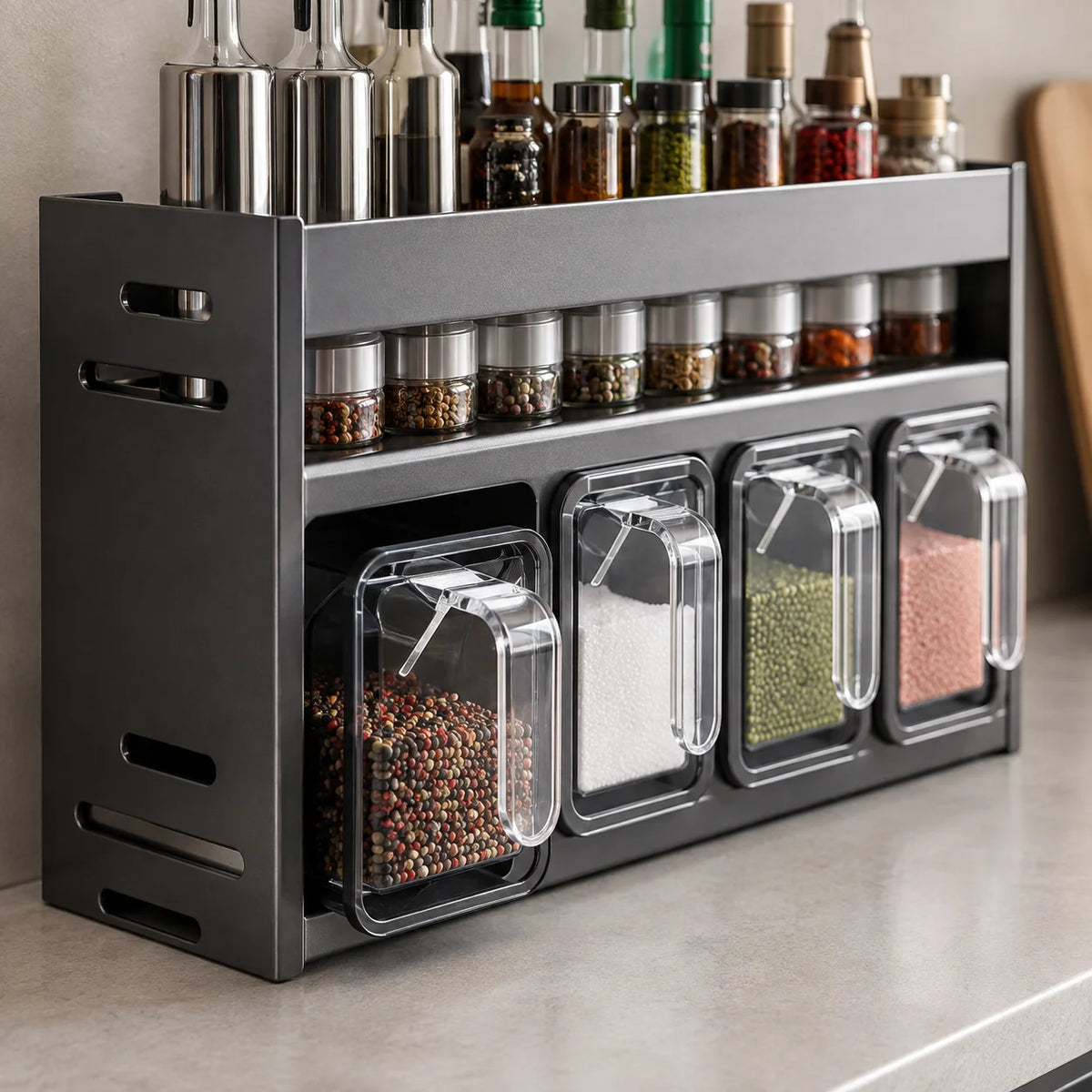 Wall-Mounted/Tabletop Spice Rack with Seasoning Boxes