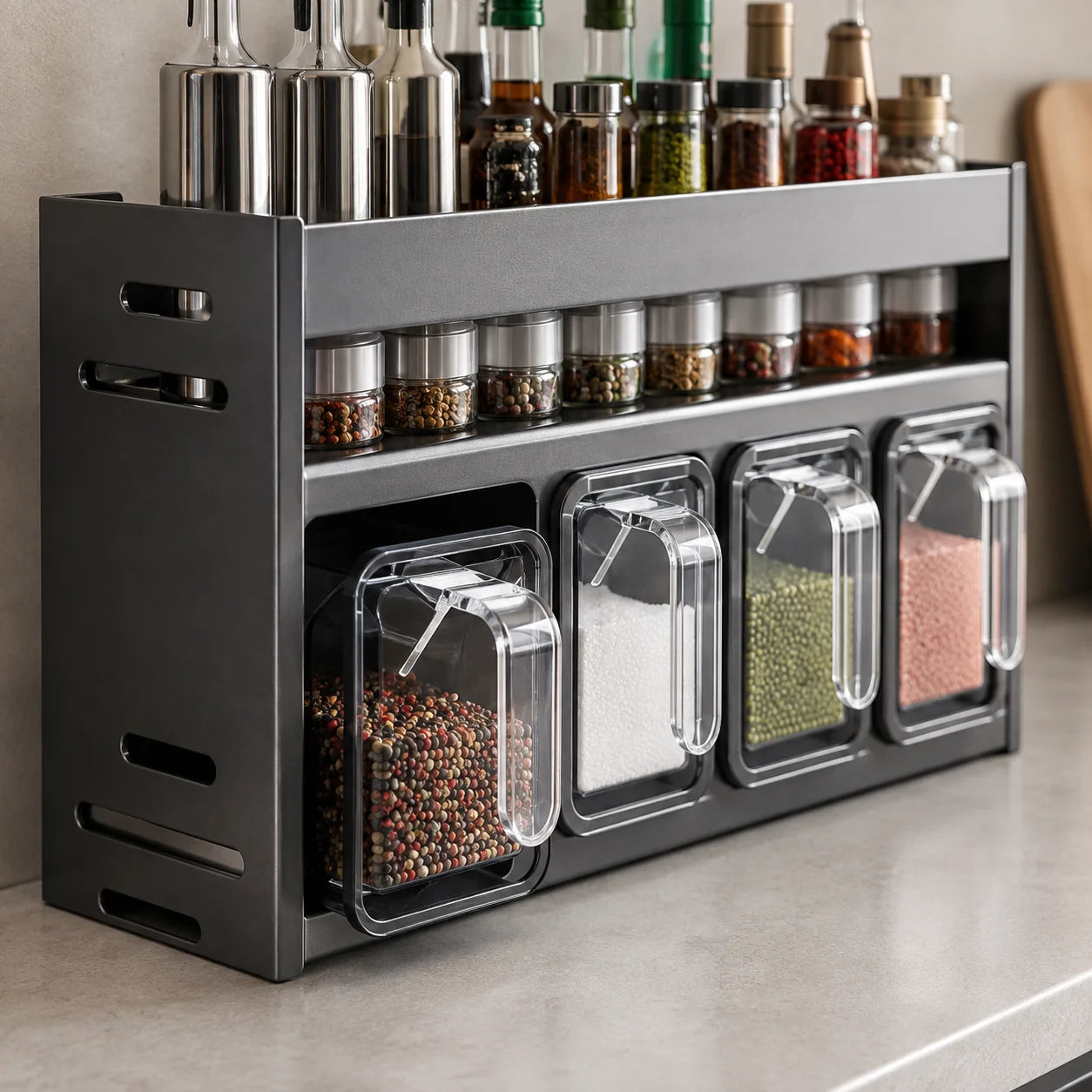 Wall-Mounted/Tabletop Spice Rack with Seasoning Boxes