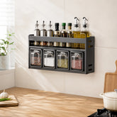 Wall-mounted spice rack with four pull-out seasoning boxes